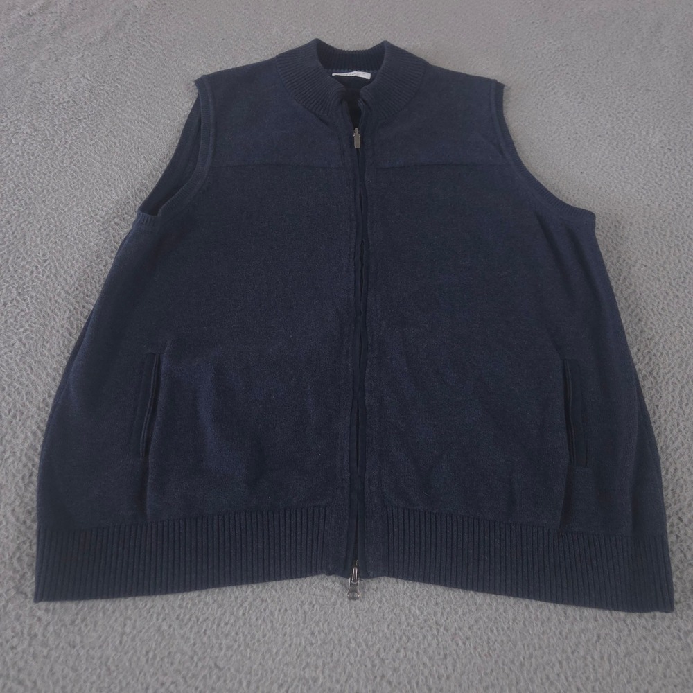 Alex Cannon Vest Mens XL Navy Blue Full Zip Mock Neck Sweater Cotton Knit Pocket